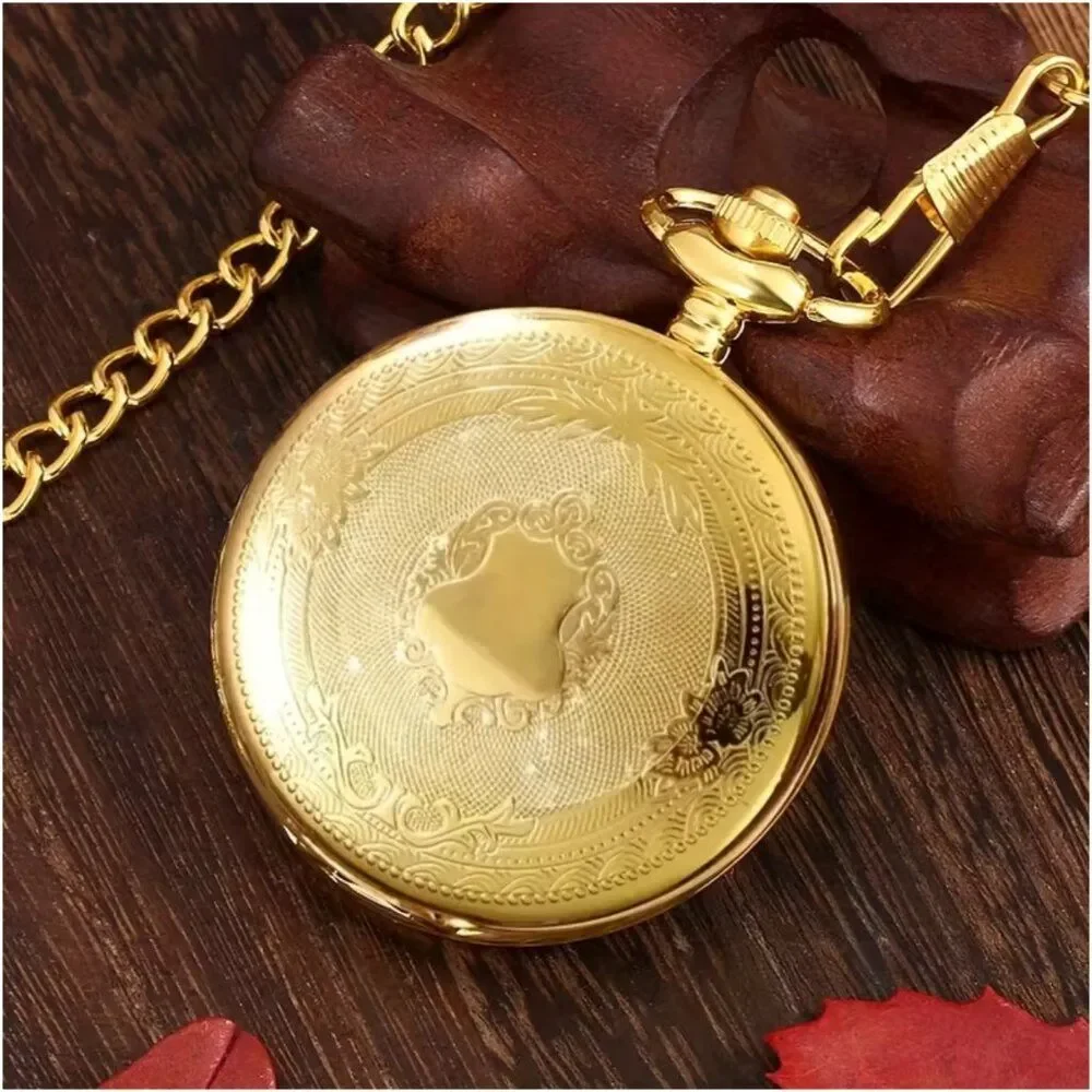 Pocket Watch Quartz Movement Golden Vintage Inspired Men's Fashion Collectable
